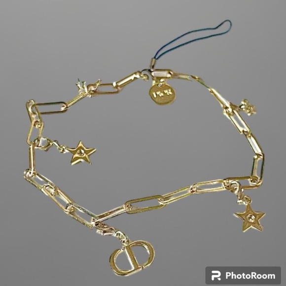 DIOR PHONE CHARM STARS LOGO VIP Limited Edition GOLD TONE METAL - Picture 4 of 5